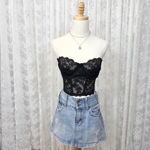 Vintage Fleur De Lace Smoothies Black Lace Bustier Corset Top‎ Women's 36C